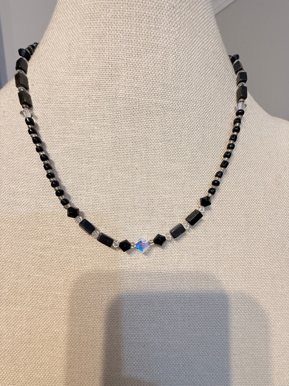 Vintage Black Beaded acrylic Necklace 20”
